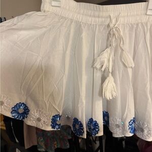 TAJ by Sabrina Crippa White Skirt with Blue Floral Embroidery